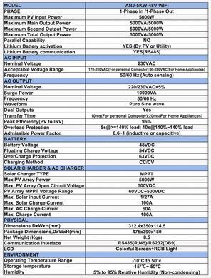 Фото: Инвертор гибридный Anenji ANJ-5000-48V-WIFI, 48В/5000Вт (WIFI, ИБП)