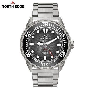 Фото: Тактические часы North Edge Triton Black для дайвинга солнечный заряд (стальной браслет)