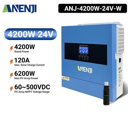 Фото: Инвертор гибридный Anenji ANJ-4200-24V-WIFI (двойной выход, WIFI, ИБП)
