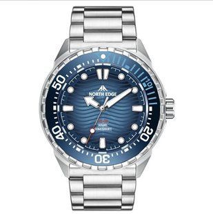 Фото: Тактические часы North Edge Triton Blue для дайвинга солнечный заряд (стальной браслет)
